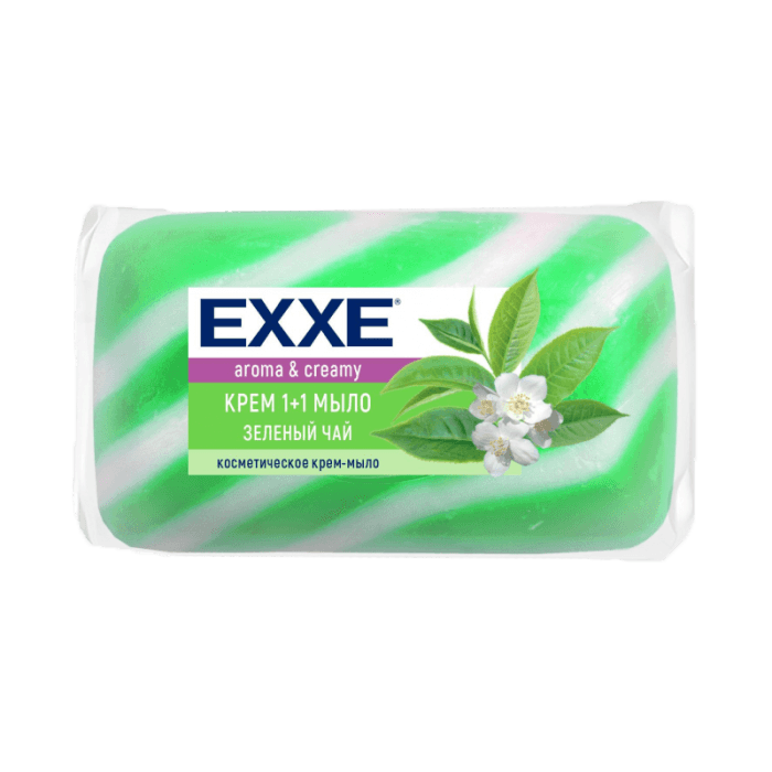 Крем-мыло кусковое 90 г туалетное "EXXE" 1+1 полосатое, одиночное, Зеленое, Зеленый чай Крем-мыло кусковое 90 г туалетное "EXXE" 1+1 полосатое, одиночное, Зеленое, Зеленый чай